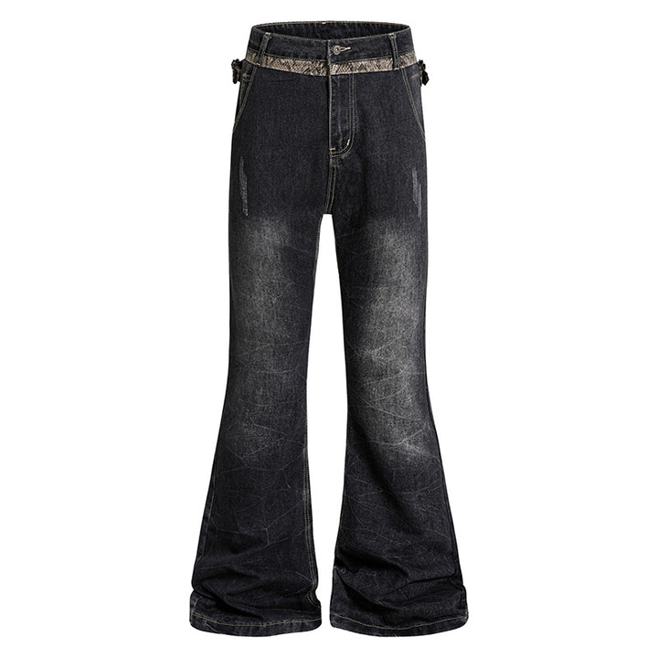 Damen Hochtaillierte Schlagjeans mit verstellbaren Hüftriemen und Vintage‑Waschung Echoarchiv