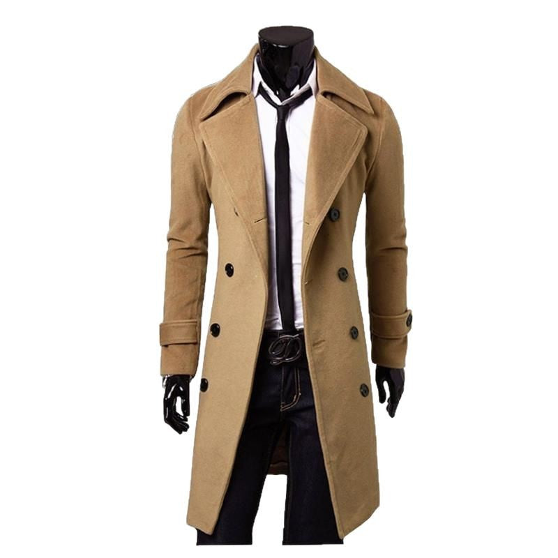 Herren nan taillierter zweireihiger Trenchcoat aus Wollmix mit klassischem Revers und Rückenschlitz Echo Archiv
