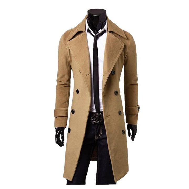 Herren nan taillierter zweireihiger Trenchcoat aus Wollmix mit klassischem Revers und Rückenschlitz Echo Archiv