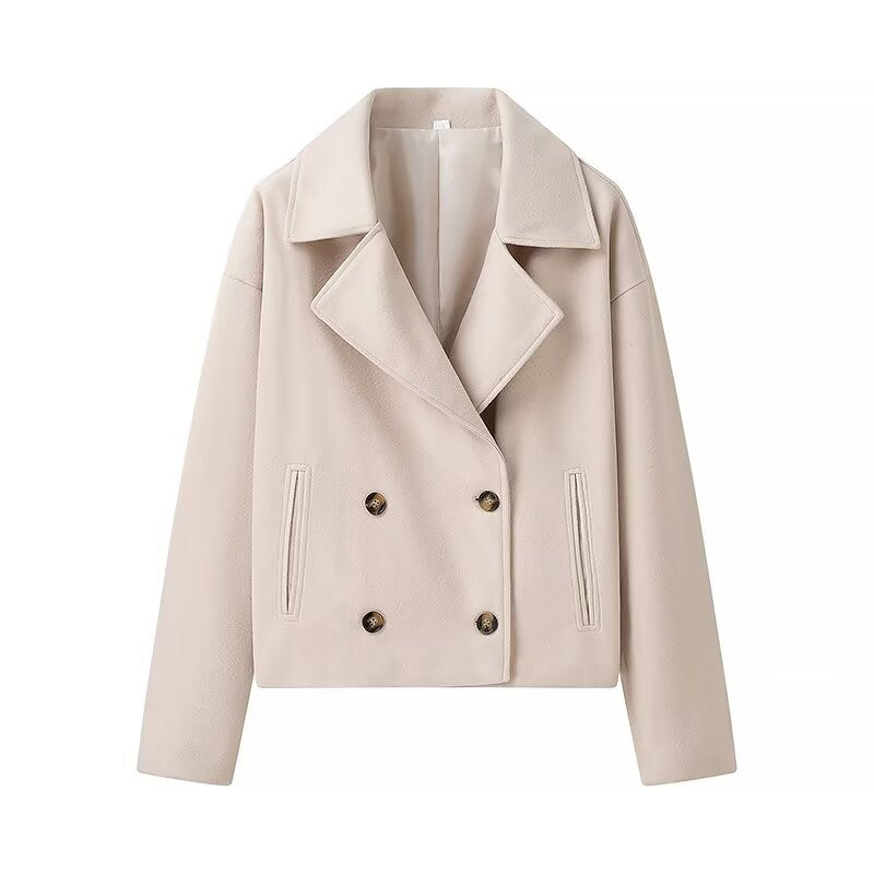 Damen 40+ kurzer doppeltreihiger Wollmix‑Blouson mit großem Revers Echo Archiv