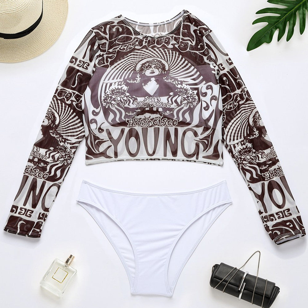 Damen Sportlicher Crop-Top mit langem Arm und eleganten Print Echo Archiv