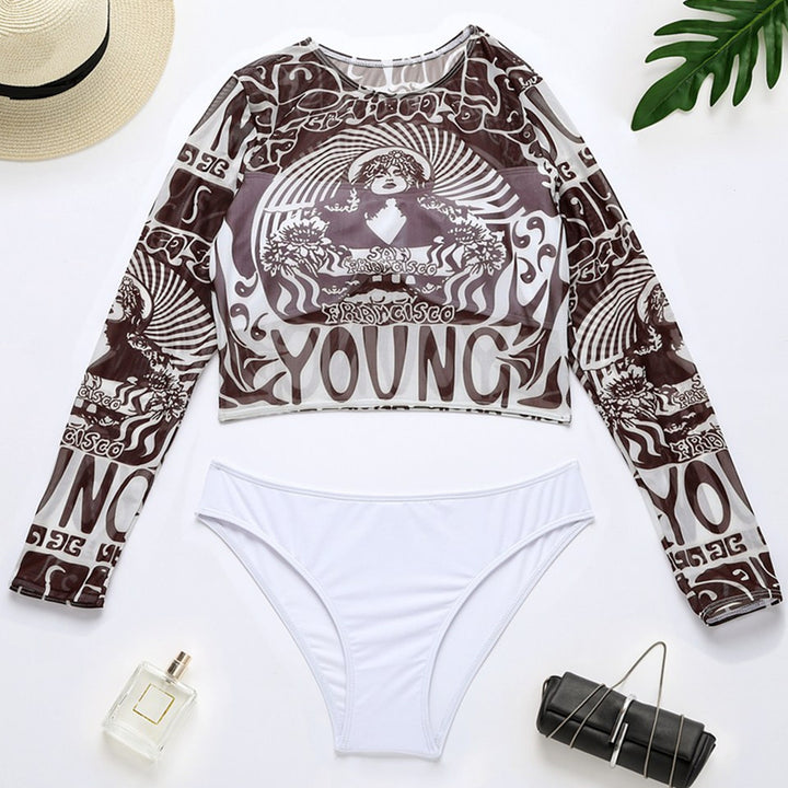 Damen Sportlicher Crop-Top mit langem Arm und eleganten Print Echo Archiv