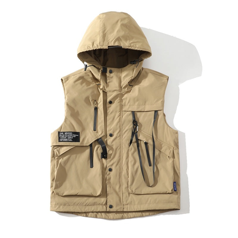 Herren funktionale Outdoor-Weste mit verstellbarem Kapuzendesign und vielseitigen Taschen Echoarchiv