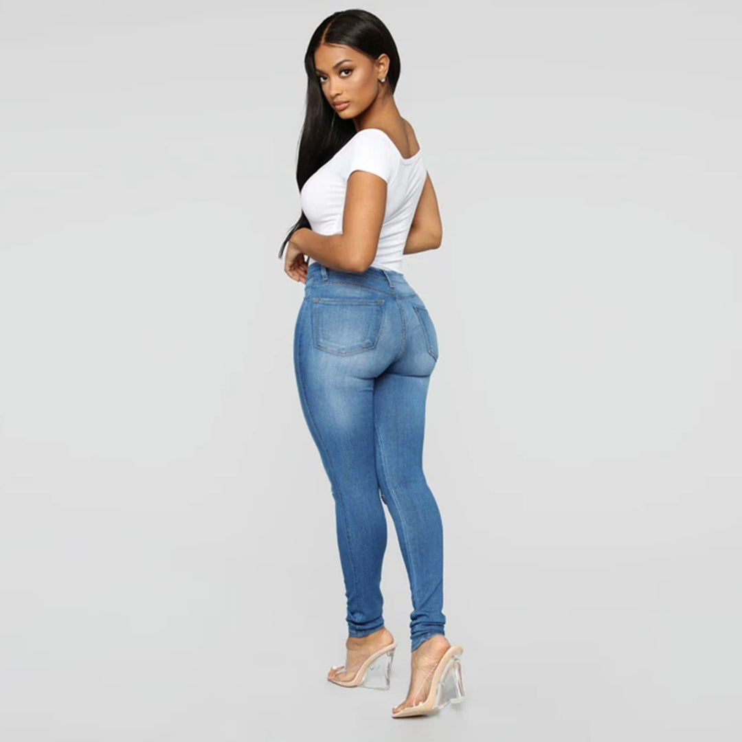 Damen High-Waist Skinny-Jeans mit Knie-Rissen und figurformendem Schnitt Echo Archiv