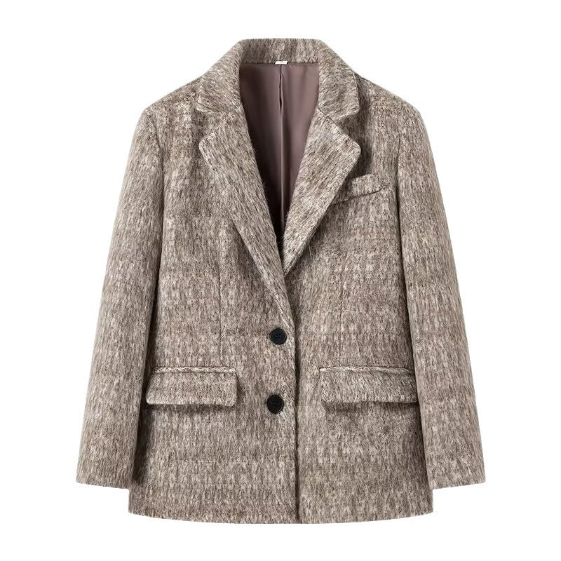 Damen Boxy Wollmix-Blazer-Mantel mit Bouclé‑Struktur, Reverskragen und Pattentaschen Echo Archiv