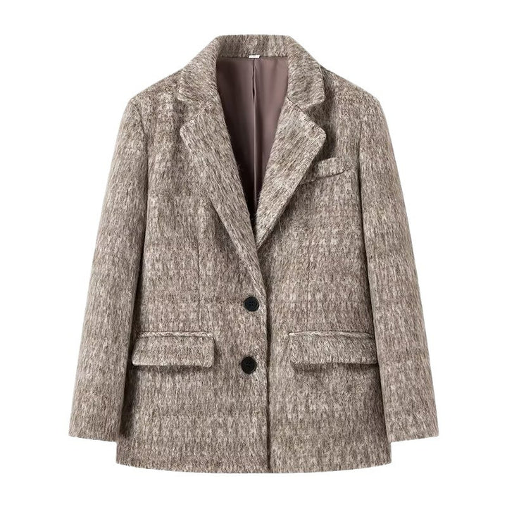 Damen Boxy Wollmix-Blazer-Mantel mit Bouclé‑Struktur, Reverskragen und Pattentaschen Echo Archiv