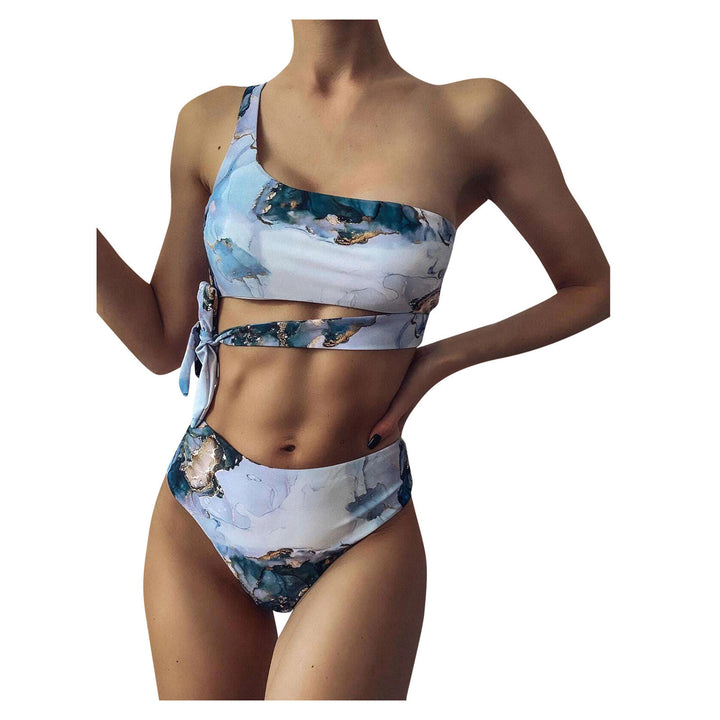 Damen Asymmetrisches Bikini-Set mit geknotetem Oberteil Echo Archiv