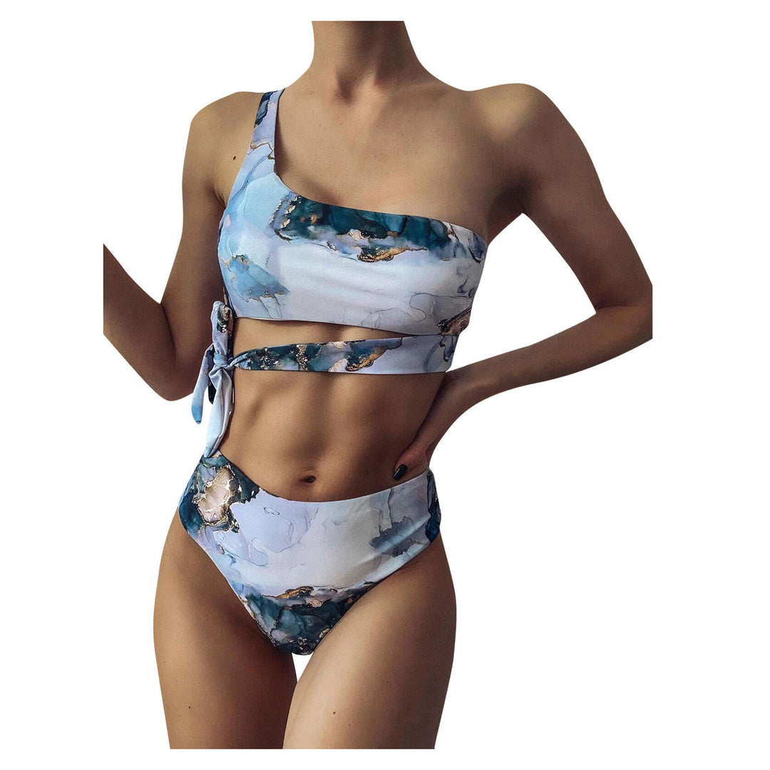 Damen Hoch geschnittenes Bikini-Set mit stylischem Marmor-Print Echo Archiv