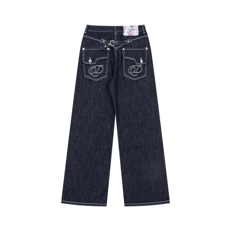 Damen Weite High‑Waist-Jeans im Palazzo-Schnitt mit Ziernaht und Blumen-Taschenfutter Echoarchiv