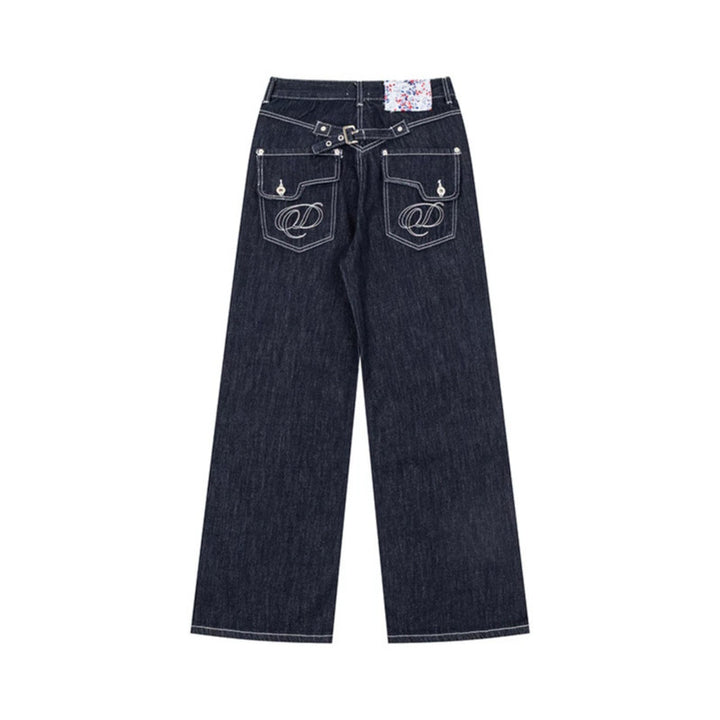 Damen Weite High‑Waist-Jeans im Palazzo-Schnitt mit Ziernaht und Blumen-Taschenfutter Echoarchiv