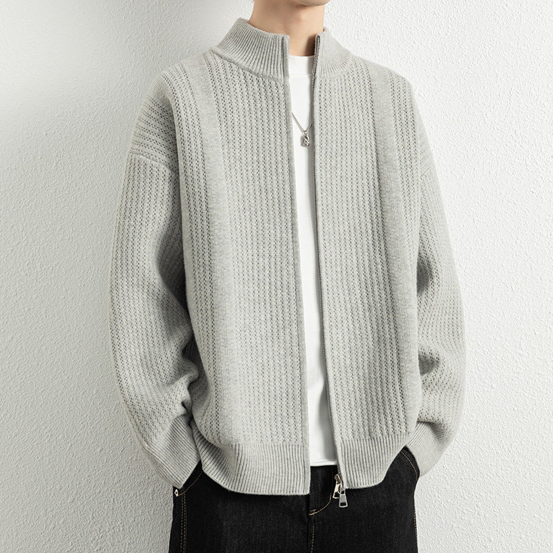 Herren Strickjacke mit modernem Zipper und strukturierter Oberfläche Echoarchiv