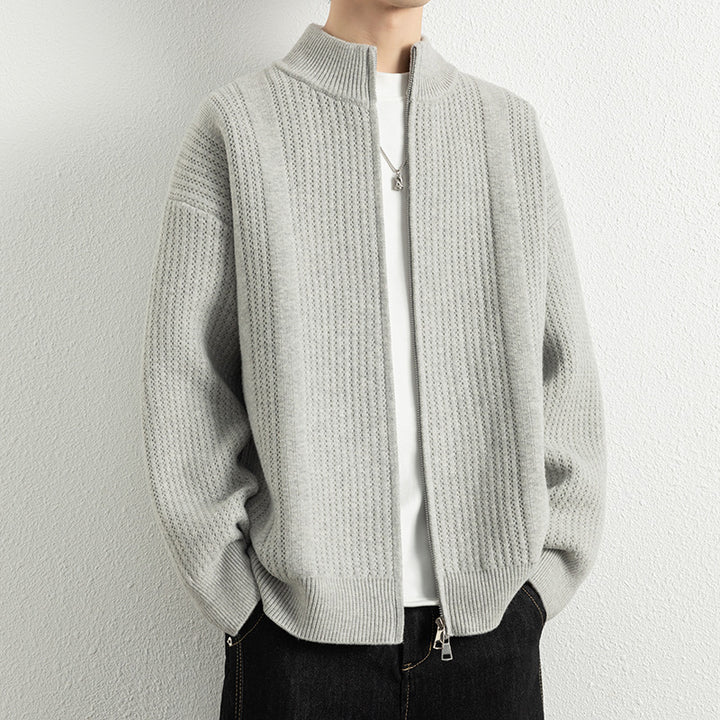 Herren Strickjacke mit modernem Zipper und strukturierter Oberfläche Echoarchiv