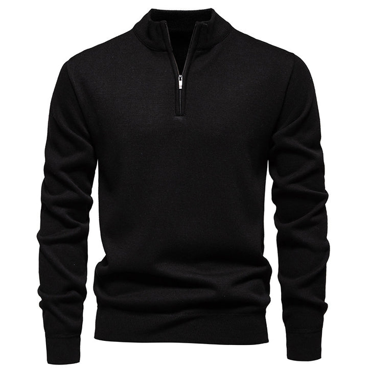 Herren nan Slim-Fit Feinstrickpullover mit kurzem Reißverschluss, Stehkragen und geripptem Bund Echo Archiv