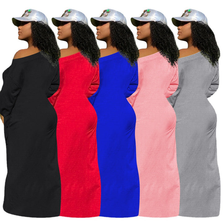 Damen Asymmetrisches Maxikleid mit Ein-Schulter, langen Ärmeln und Bindemanschetten Echoarchiv
