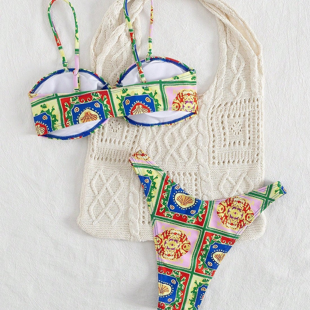 Damen Bikini mit elegantem Bandeau-Schnitt und buntem Muster Echo Archiv