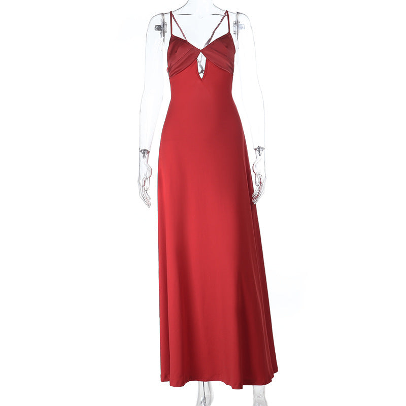 Damen elegantes Maxikleid mit v-förmigem Ausschnitt und feinen Trägern Echo Archiv