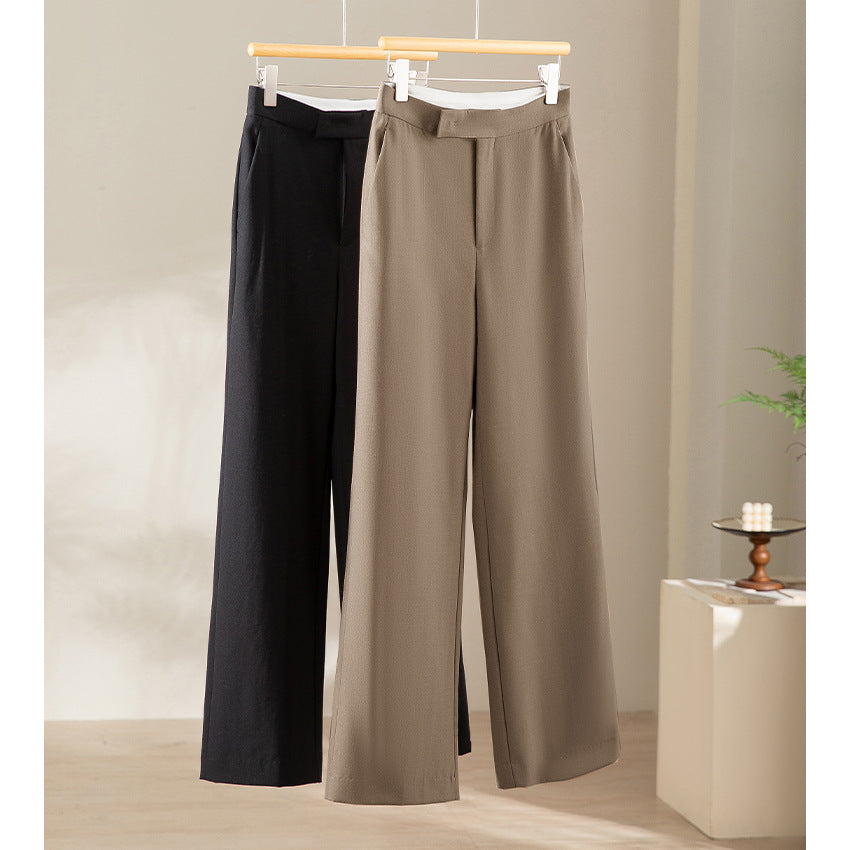 Damen Hochtaillierte weite Palazzo-Hose aus fließendem Satin mit Bügelfalte Echoarchiv