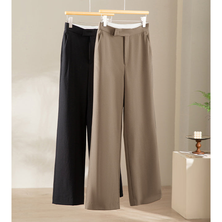 Damen Hochtaillierte weite Palazzo-Hose aus fließendem Satin mit Bügelfalte Echoarchiv