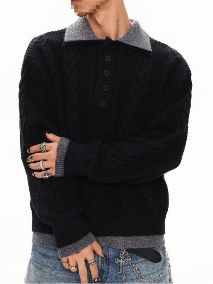 Herrenmode Grobstrickpullover mit Polo-Kragen Echo Archive