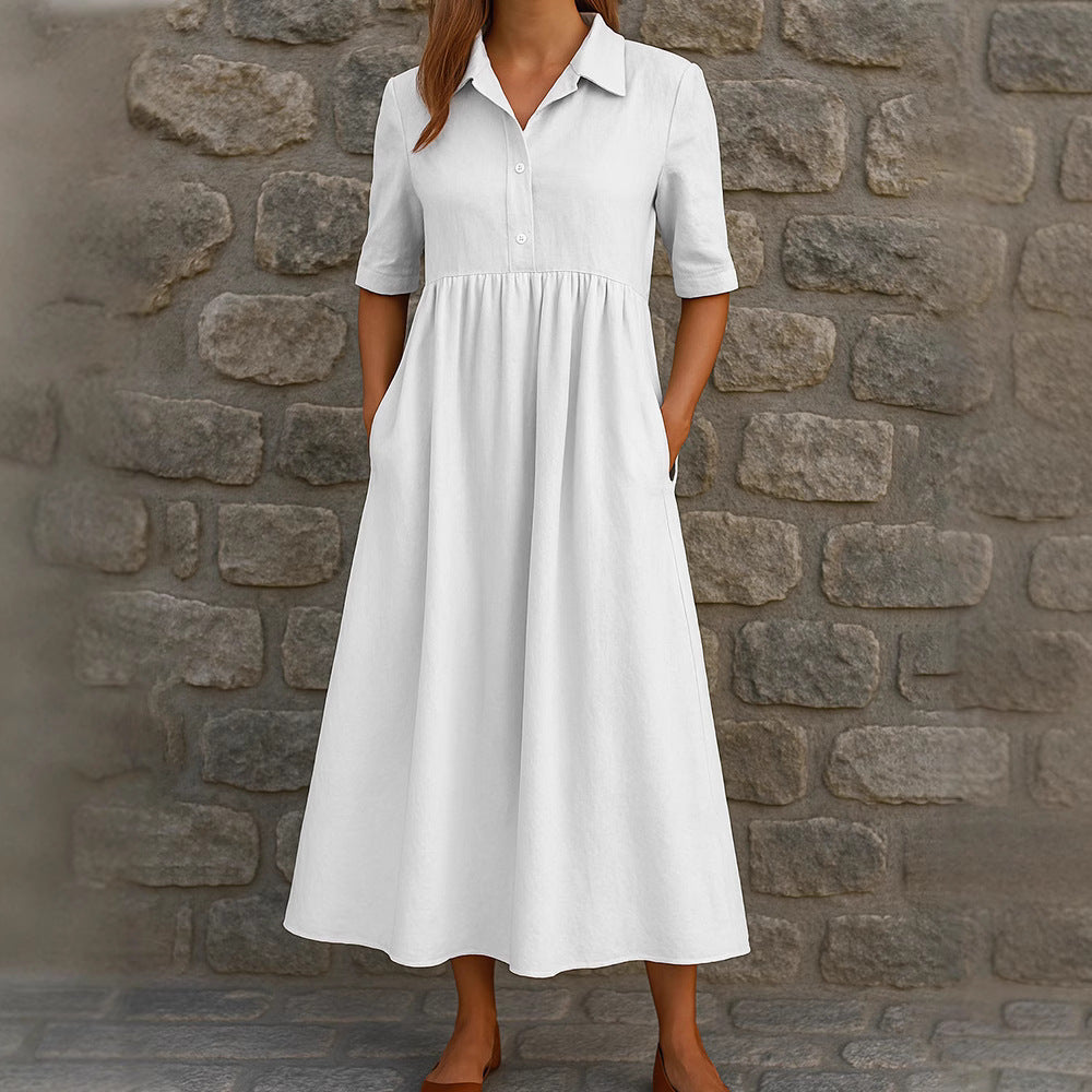 Damen Elegantes Maxikleid mit Hemdkragen und praktischen Taschen Echo Archiv