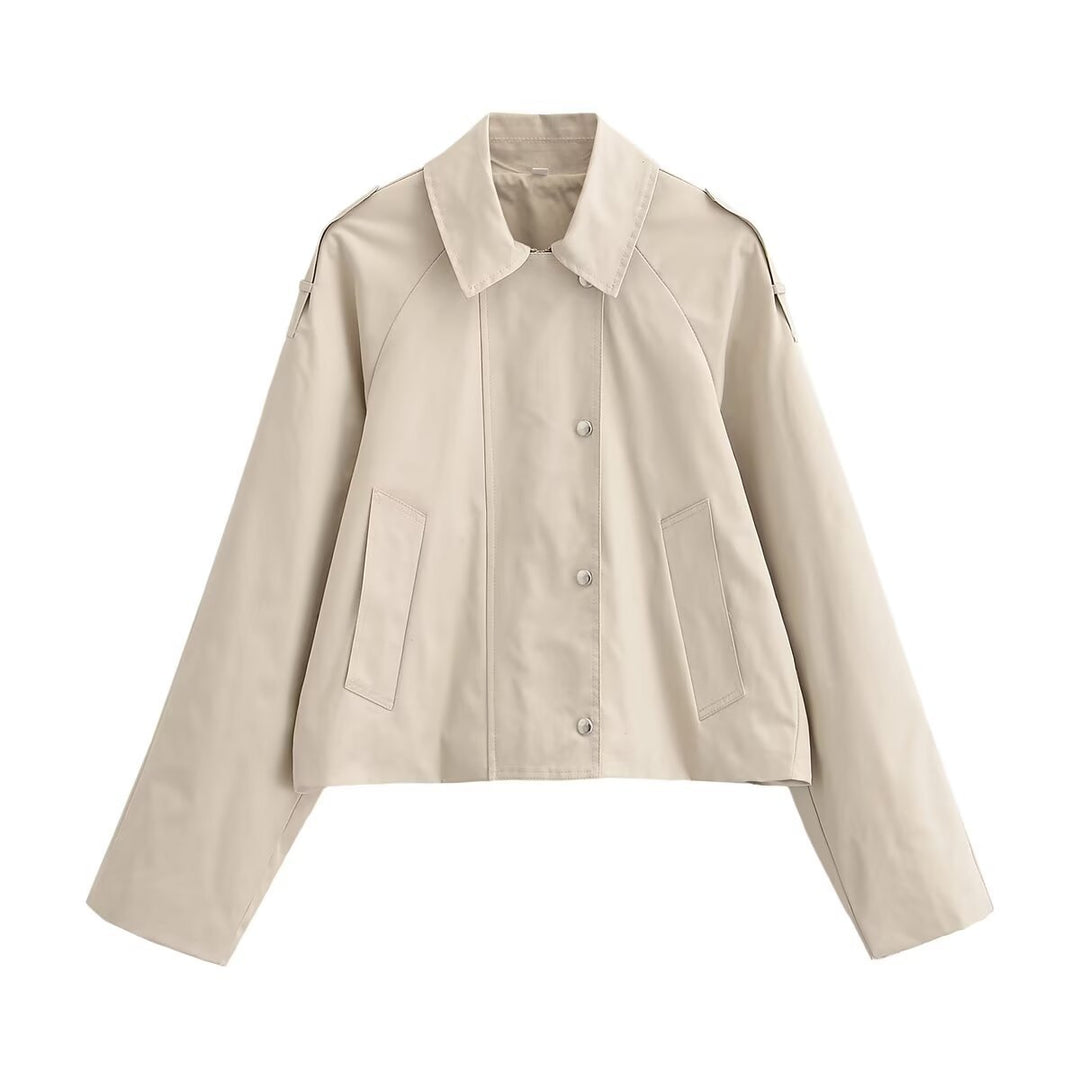 Damen Cropped Trenchjacke im Boxy‑Schnitt mit Schulterklappen und Druckknöpfen Echo Archiv