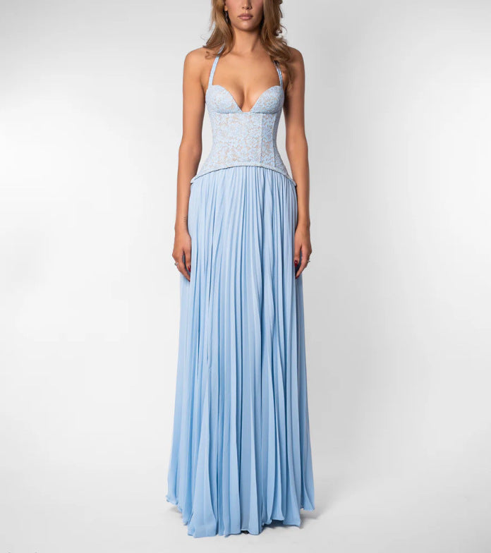Damen nan elegantes Abendkleid mit Spitzenkorsett und plissiertem Maxirock Echo Archiv