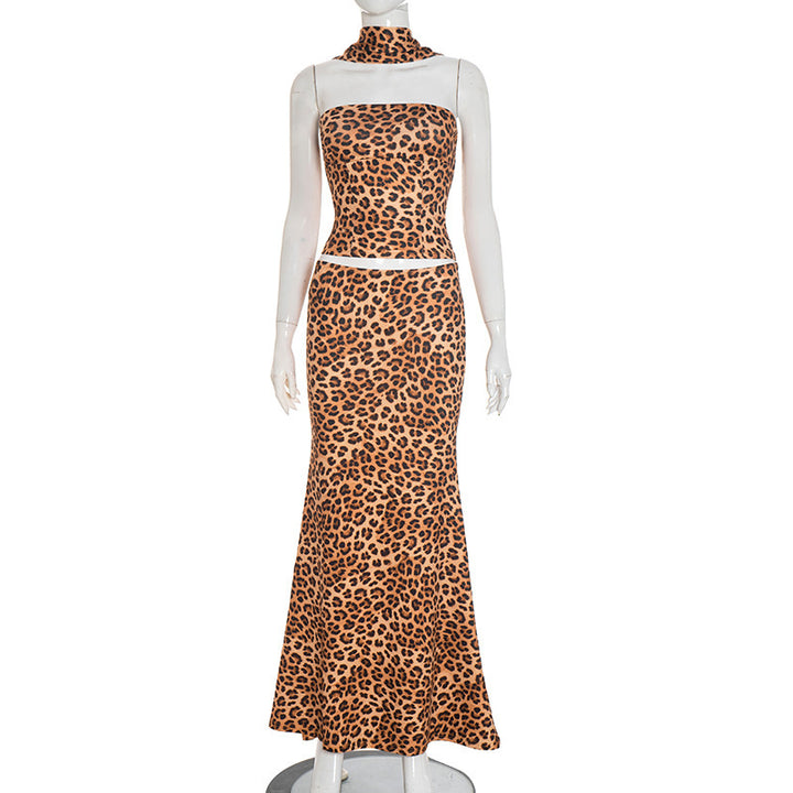 Damen Maxikleid mit figurformendem Stoff und eleganten Leopardenmuster Echo Archiv