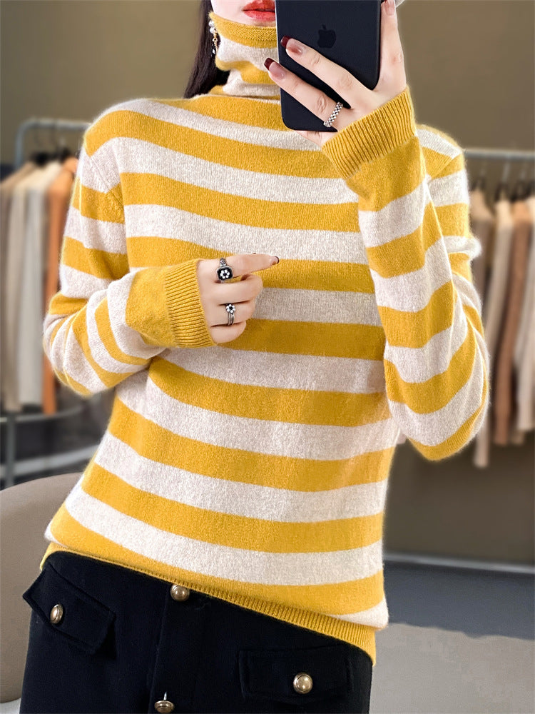 Damen Lässiger gestreifter Rollkragenpullover aus Wollmix mit legerer Passform Echoarchiv