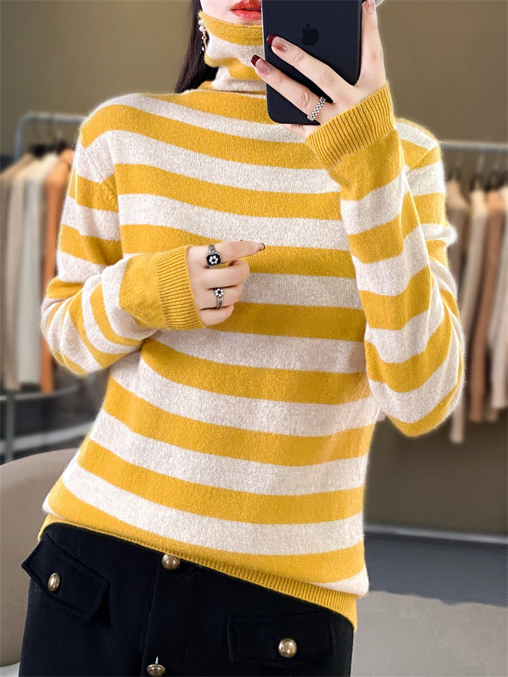 Damen Lässiger gestreifter Rollkragenpullover aus Wollmix mit legerer Passform Echoarchiv