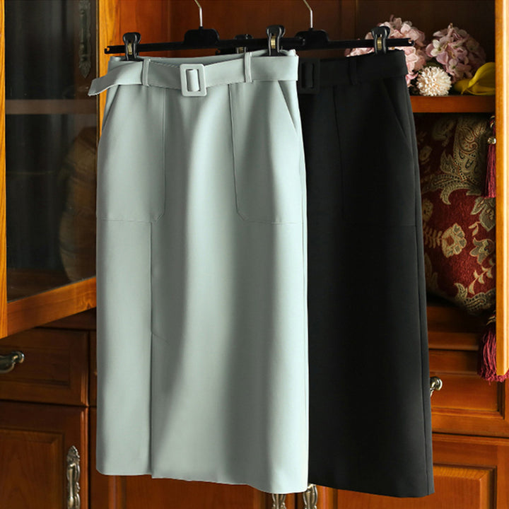 Damen Eleganter High-Waist Bleistiftrock mit Gürtel Echoarchiv