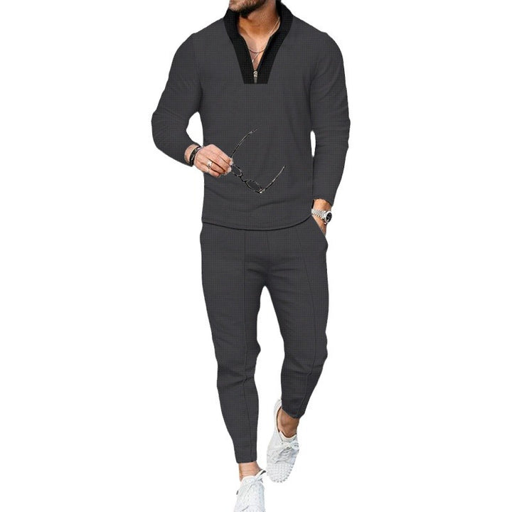 Herren nan modernes Freizeit-Set Halbzip-Henleypullover mit Raglanärmeln und tapered Bügelfalten-Jogginghose Echo Archiv