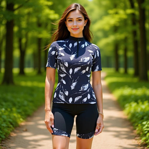 Damen Sportlicher Kurzarm Schwimmanzug mit floralem Muster Echo Archiv
