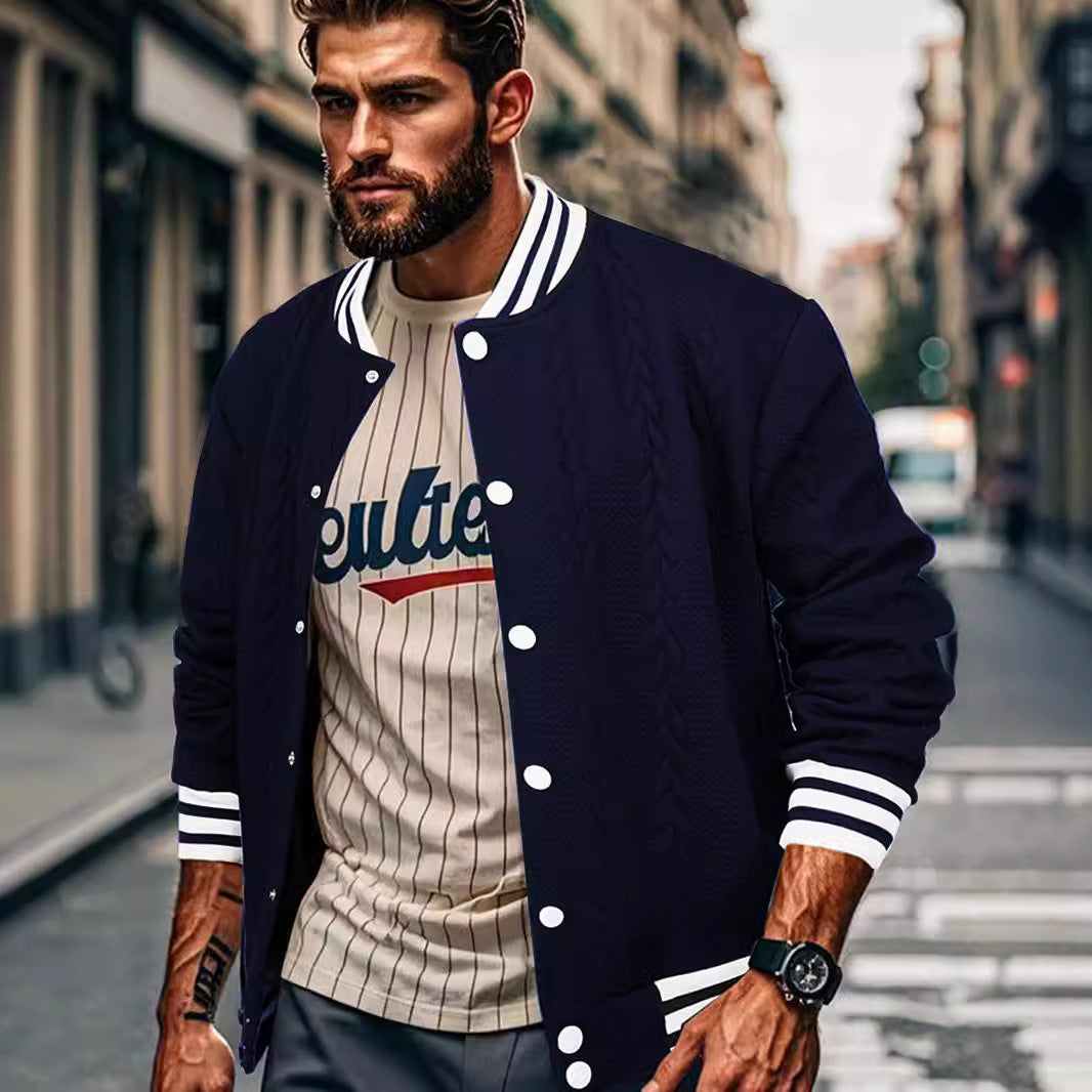 Herren lässige Collegejacke mit strukturiertem Stoff und Kontraststreifen Echoarchiv