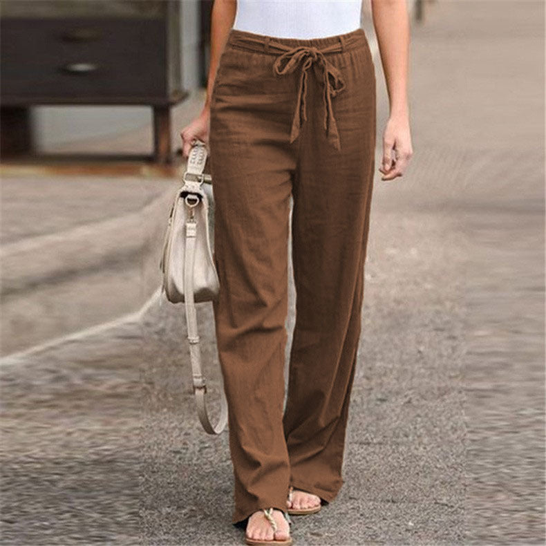 Damen nan lässige Leinenmix Weitebein Hose mit Kordelzug Echo Archiv