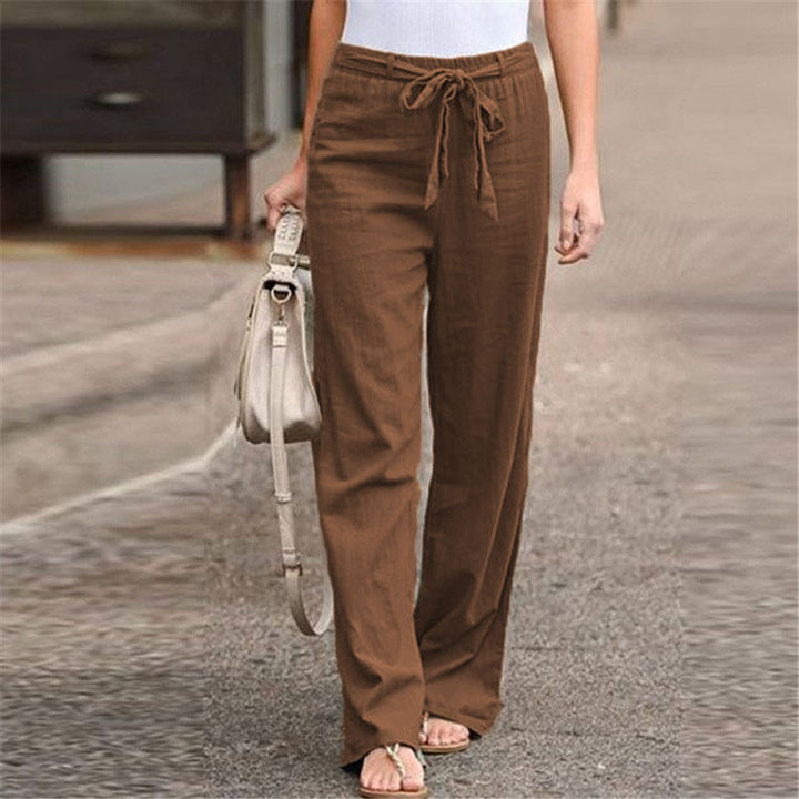 Damen nan lässige Leinenmix Weitebein Hose mit Kordelzug Echo Archiv