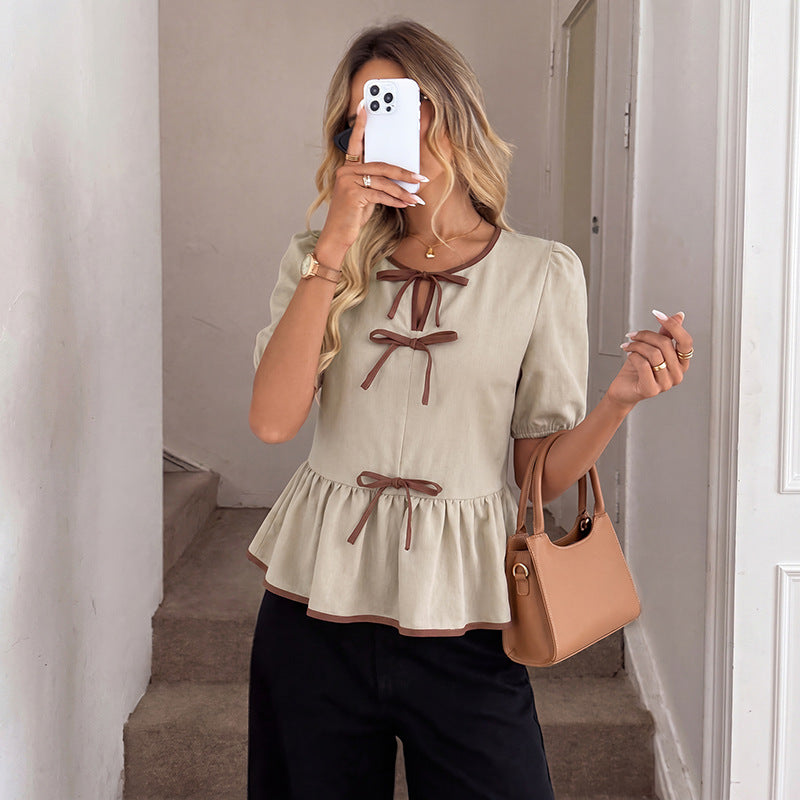 Damen Verspielte Rüschenshirt Bluse mit Schleifen Echo Archiv