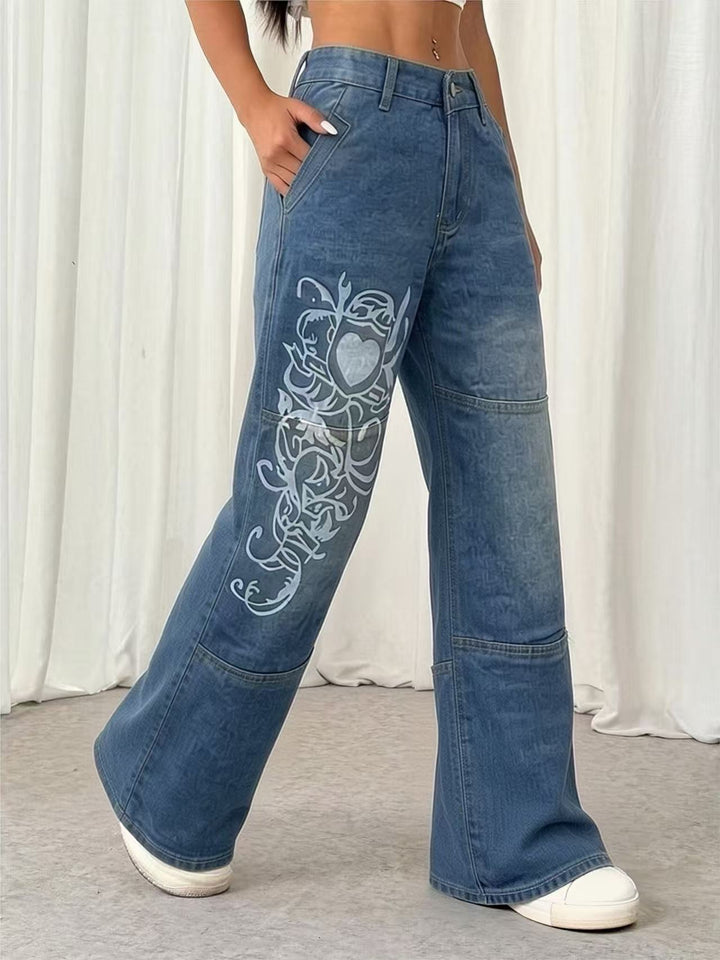Damen weite Jeans mit kunstvollem Aufdruck Echo Archiv