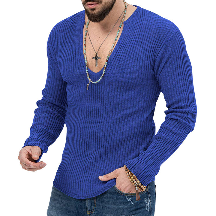 Herren V-Ausschnitt-Ripp-Pullover mit strukturiertem Design Echoarchiv