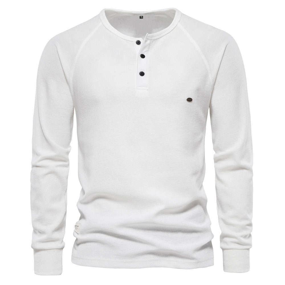 Herren Langarm-Henley-Shirt mit strukturierter Oberfläche und modischer Knopfleiste Echoarchiv
