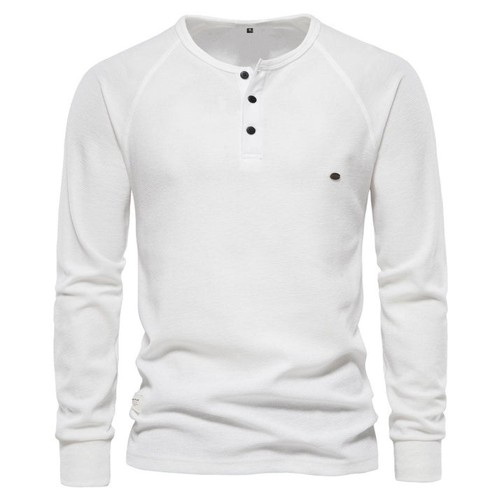 Herren Langarm-Henley-Shirt mit strukturierter Oberfläche und modischer Knopfleiste Echoarchiv