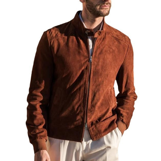 Herren elegante Wildlederjacke mit Stehkragen und seitlichen Eingrifftaschen Echoarchiv