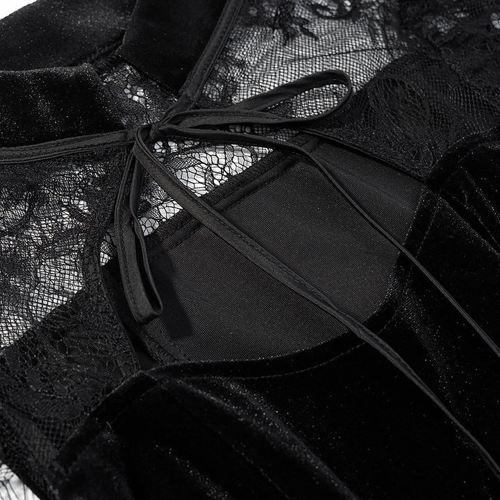 Damen Abendkleid mit transparenten Spitzenärmel und Rüschensaum Echo Archiv