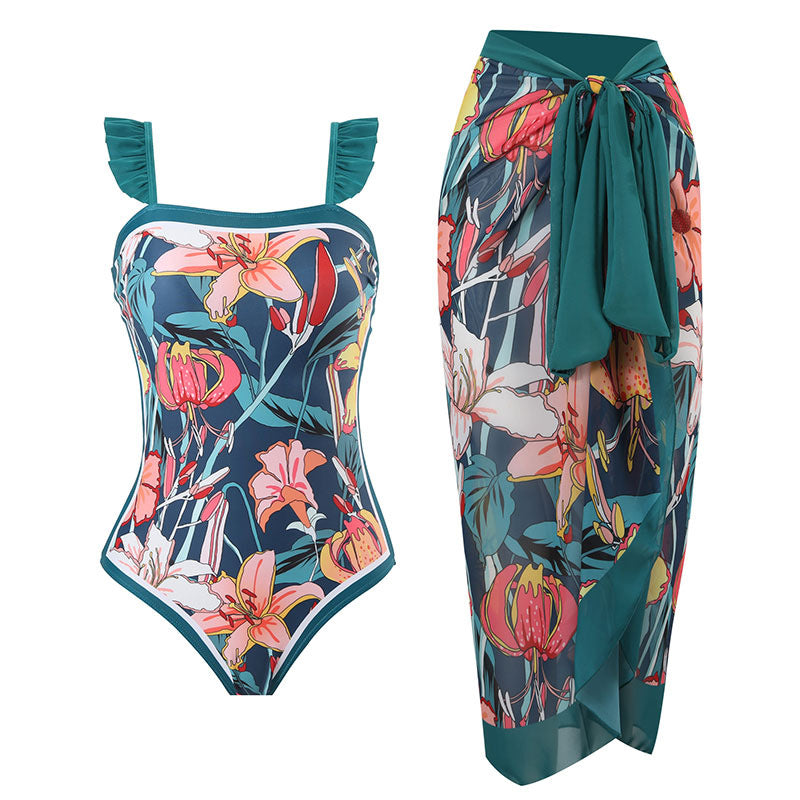 Damen Badekleid mit floralem Muster und schwingendem Rock Echo Archiv