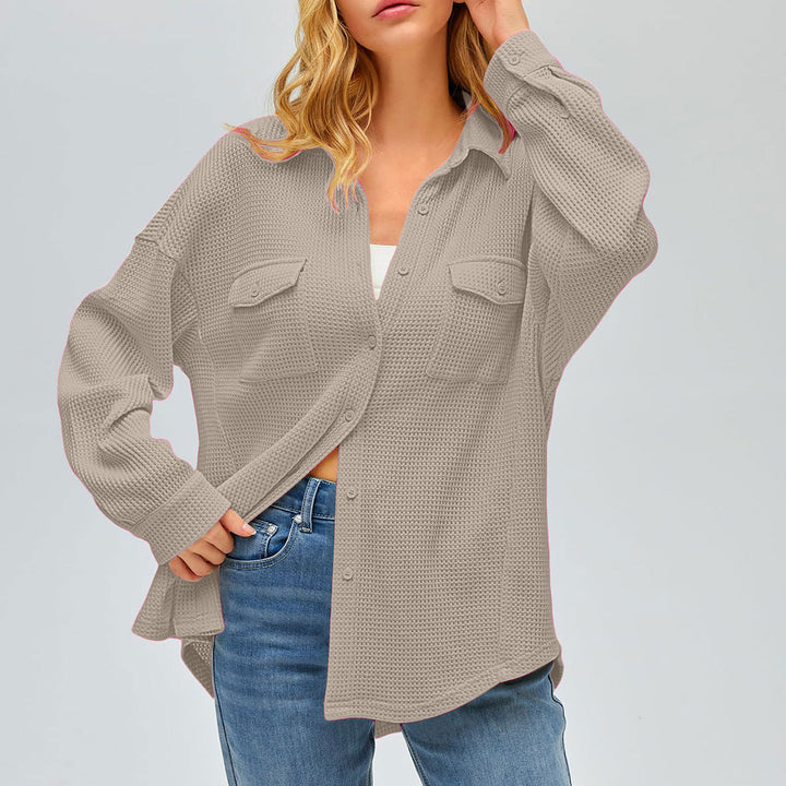 Damen nan oversized Waffelstrick Hemdjacke mit Brusttaschen und Knopfleiste Echo Archiv