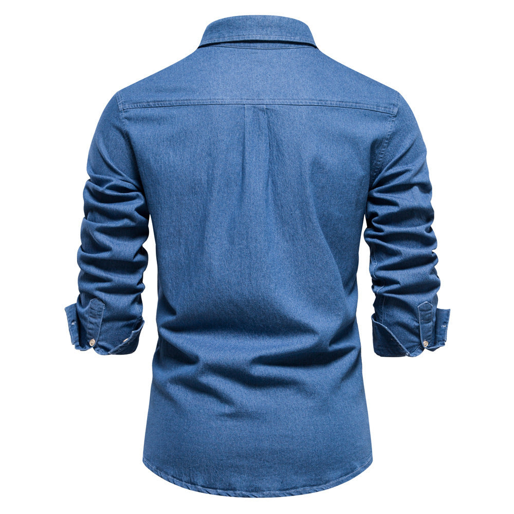 Herren nan schmal geschnittenes Denim-Hemd mit Kentkragen und aufgesetzten Brusttaschen Echo Archiv
