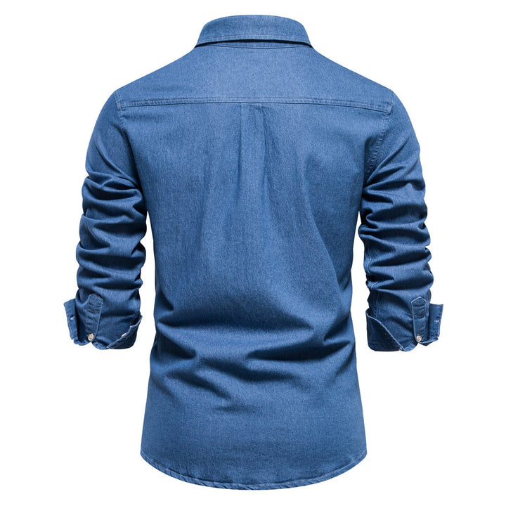 Herren nan schmal geschnittenes Denim-Hemd mit Kentkragen und aufgesetzten Brusttaschen Echo Archiv