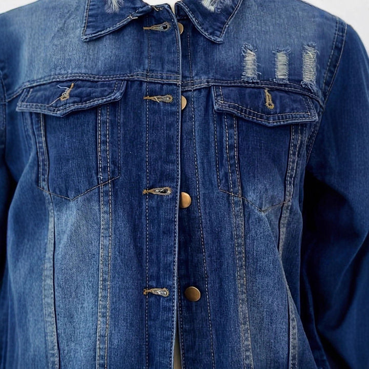 Damen Oversize Longline-Denimjacke mit Distressed-Details und Pattentaschen Echo Archiv