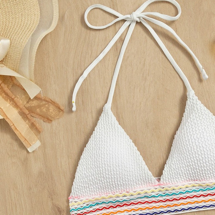 Damen Triangel-Bikini mit hoch geschnittenem Unterteil und buntem Wickelband Echo Archiv