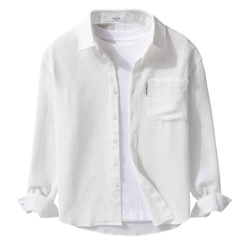 Herren Leichtes Waffelstruktur-Hemd aus Baumwollmix mit Overshirt-Schnitt und Brusttasche Echoarchiv