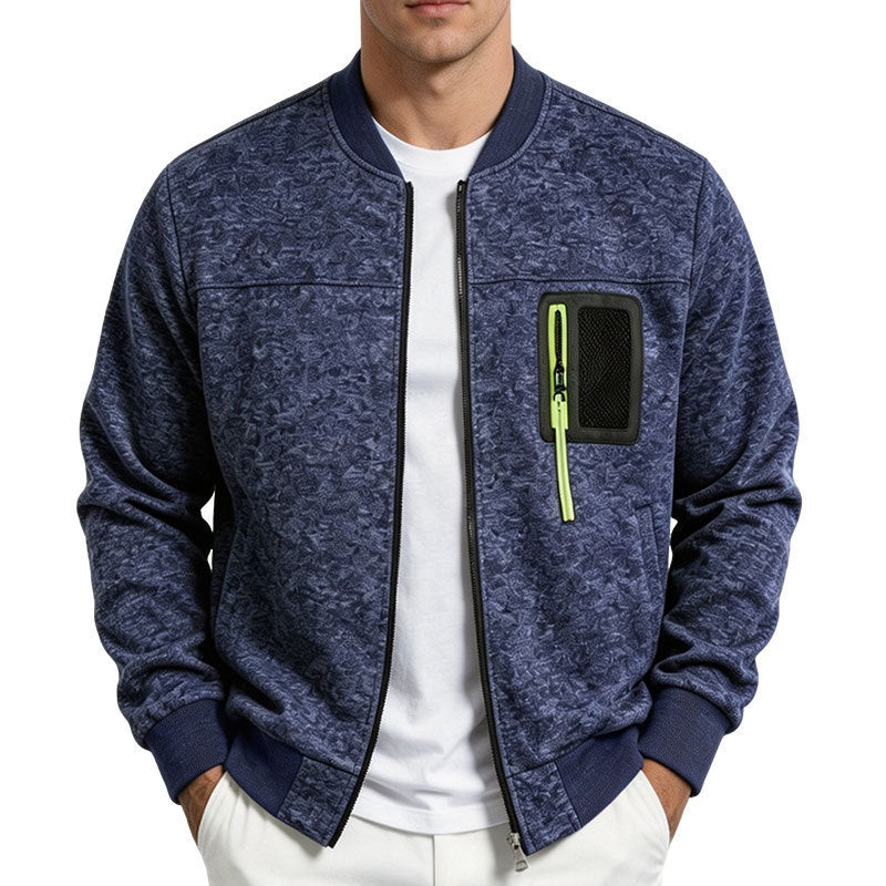 Herren strukturierte Bomberjacke mit Camouflage-Struktur und Reißverschluss-Brusttasche Echoarchiv